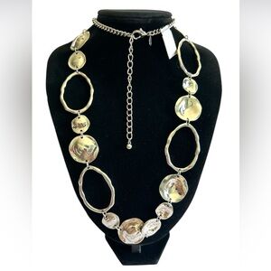 Chico's Leoma Shiney Silver Tone Geometric Ring Necklace